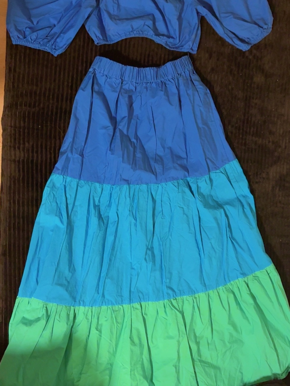 SHEIN Blue, Teal & Green Tiered Maxi Skirt